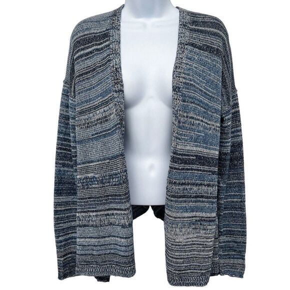 2/$30 Eddie Bauer Stripe Ombre Chunky Knit Open Draped Cardigan Sweater Top - Picture 1 of 7